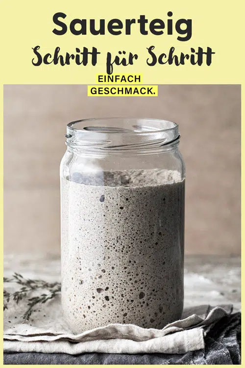 Pin für Pinterest mit einem Schraubglas voller Sauerteig Starter